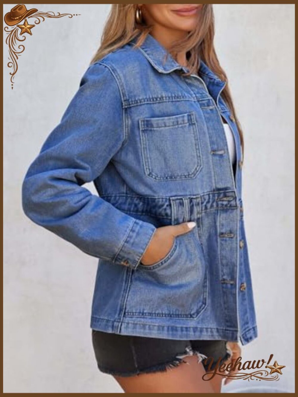 Distressed Oversized Denim Jacket Button Down Shacket with Pockets - Picture 2 of 7